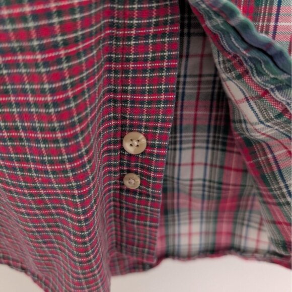 Tommy Hilfiger Patchwork Plaid Shirt Mens Size Medium Red Preppy Long Sleeve 90s - Picture 5 of 10